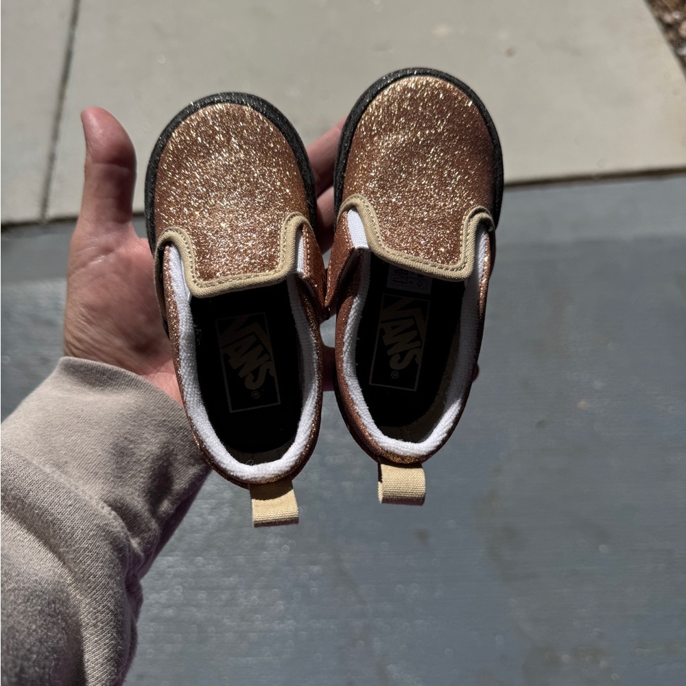 Vans Kids Sparkling Gold Slip-On Sneakers